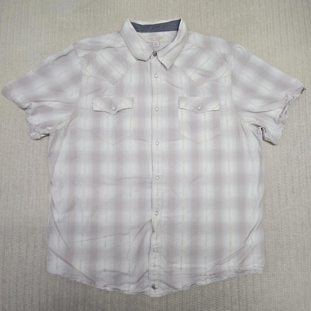 Cody James Shirt Mens 2XL Beige Plaid Short Sleeve Western Snap Pockets Cotton